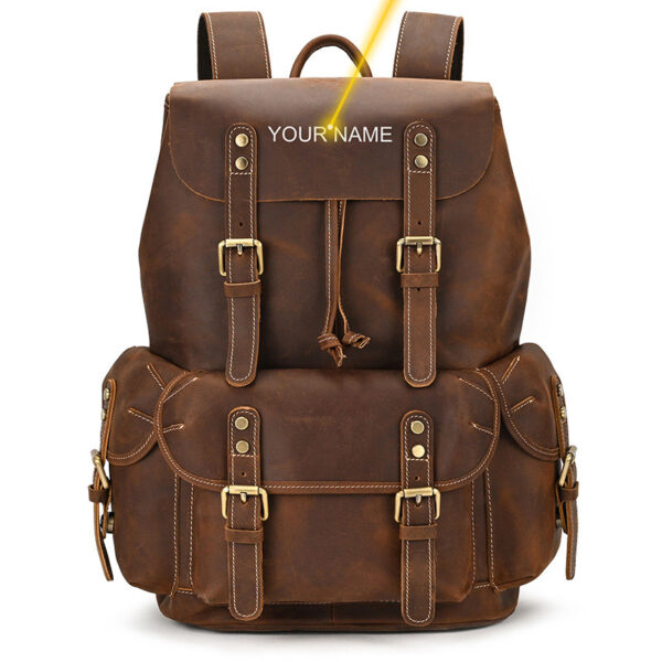 Large Crazy Horse Leather Backpack - Image 5