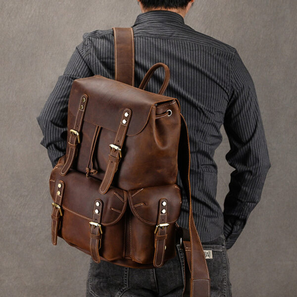 Large Crazy Horse Leather Backpack - Image 8