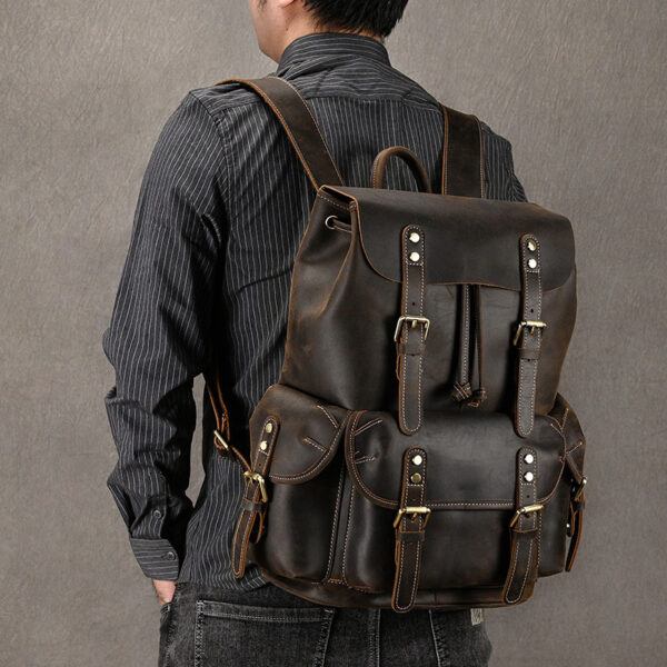 Large Crazy Horse Leather Backpack - Image 2