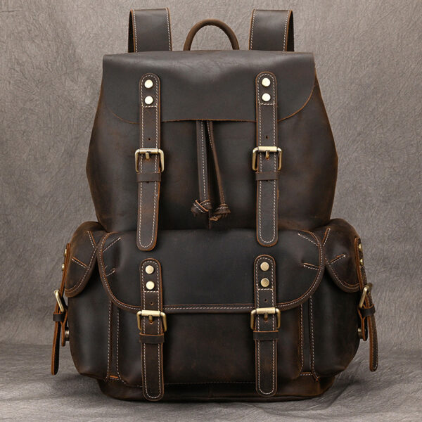 Large Crazy Horse Leather Backpack - Image 6